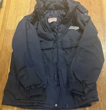 Vintage Amtrak Work Red Kap Hooded Jacket Navy Blue Quilted Lined Size L As Is