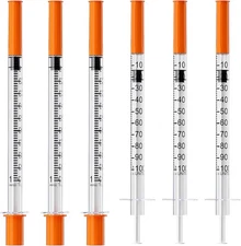 U-100 1mL/cc 29G 1/4 (6mm) Lab Syringes, Individually Wrapped, Pack of 100