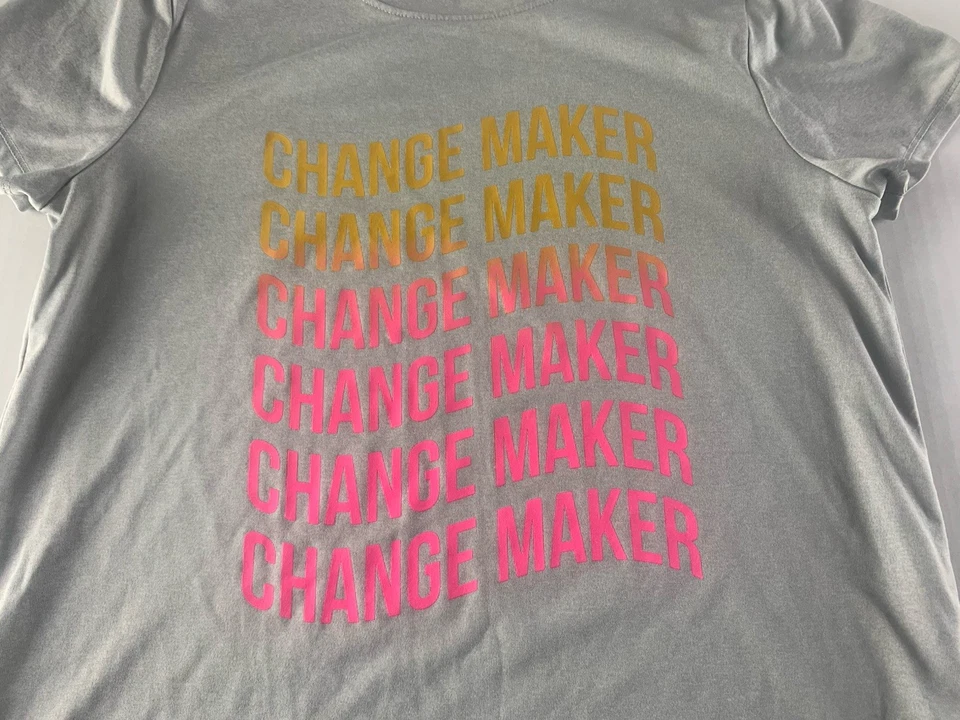 Girls Tek Gear Short Sleeve Shirt Top Size 10/12 Gray Pink School - Image 2 of 4