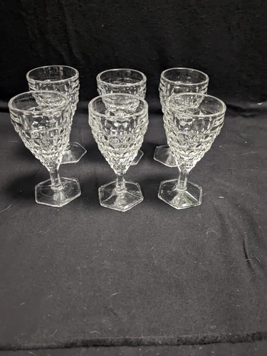 Set of 6 Unuded 4 1/2" Fostoria American Clear Hex Footed Cordial Wine Glasses 