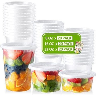 60 Set Delicontainerswithlids 8oz 16oz 32oz Combo Plasticfoodstoragecontainer