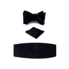 : Men's Premium 100 Silk Cummerbund, Bow Tie, Handkerchief - Black Tuxedo se...