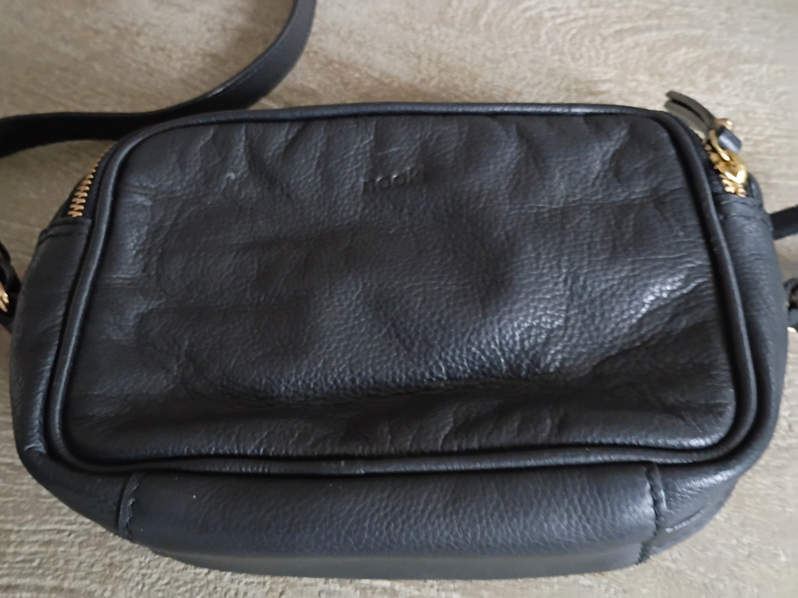 Nooki London Black Leather Crossbody Bag with Gold Bee Studs image 8