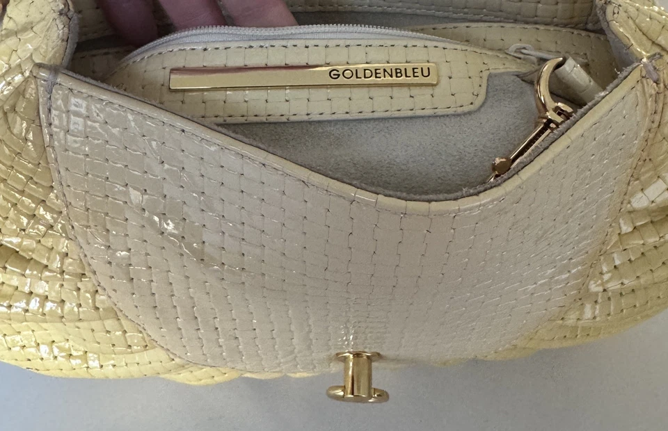 Bolso de Mano Vintage Dorado Tejido Plegable Cuero Amarillo Foto 3 de 4