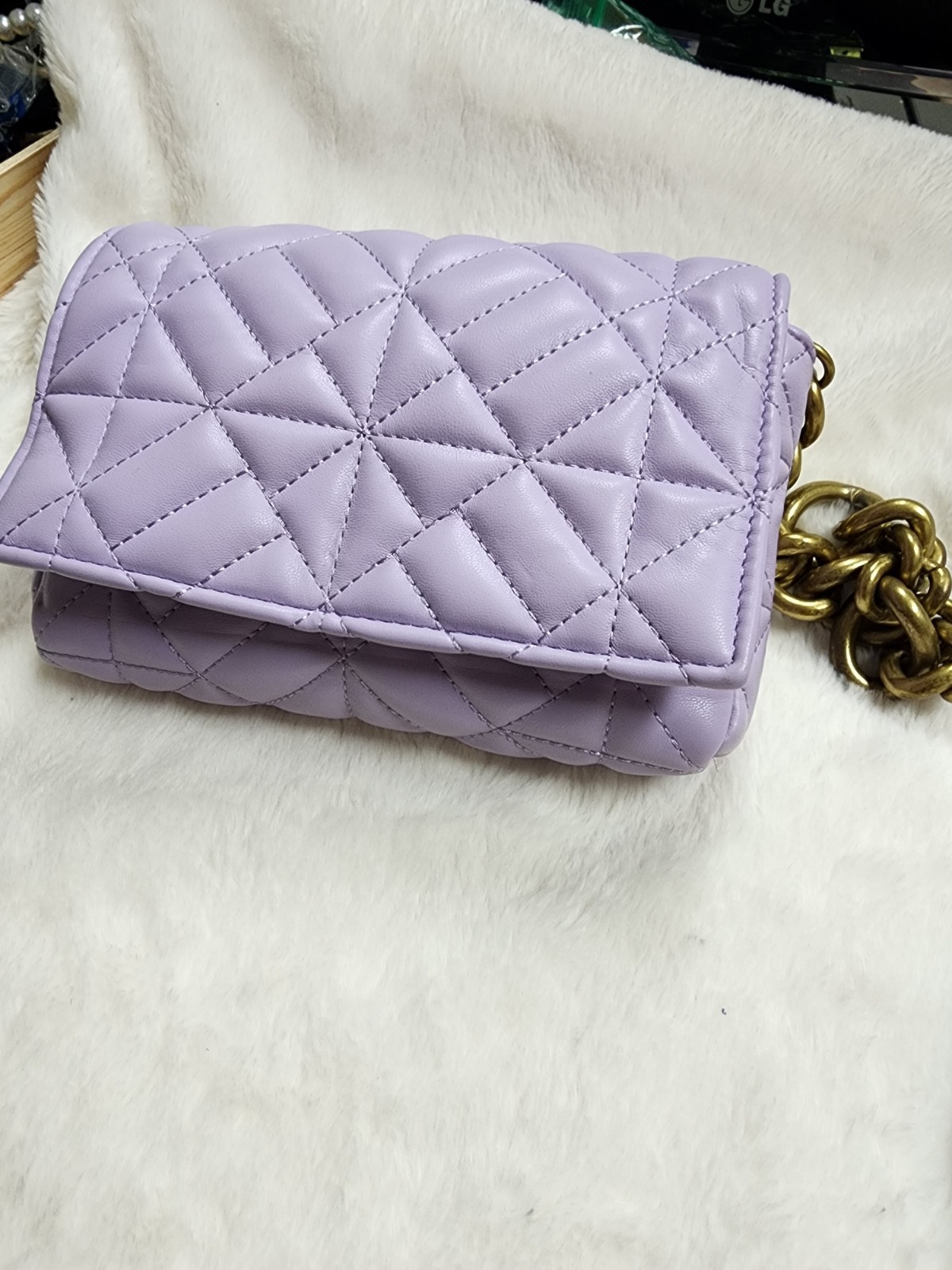 Zara Lavender Quilted Shoulder Bag Chain Strap Gold Hardware for Women image 7