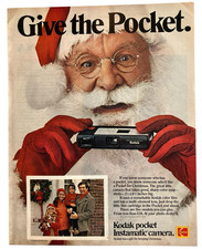 Vtg Kodak Pocket Instamatic Camera Print Ad 1972 Christmas Santa 1970s Cameras