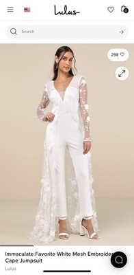 NWT XS Lulus White Wedding Cape Jumpsuit Bridal Gown / Gorgeous! $118 MSRP