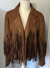 Women's Chic Cropped Western Fringe Faux Suede Moto Jacket - Chartou XL NEW