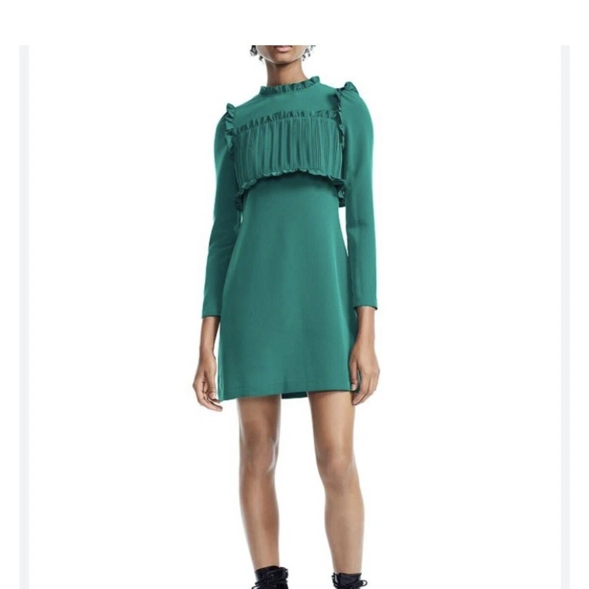 VETEMENTS Mini abito Maje verde jacqueline manica lunga volant finto collo plissettato linea A 2