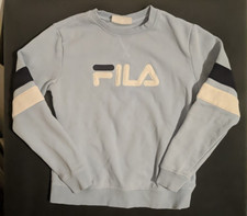 FILA logo spellout Crewneck Pullover Sz M Light Blue