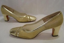 VINTAGE 1960s PALIZZIO MOD METALLIC GOLD MESH FORMAL GLAM HEELS PUMPS SHOES BOX