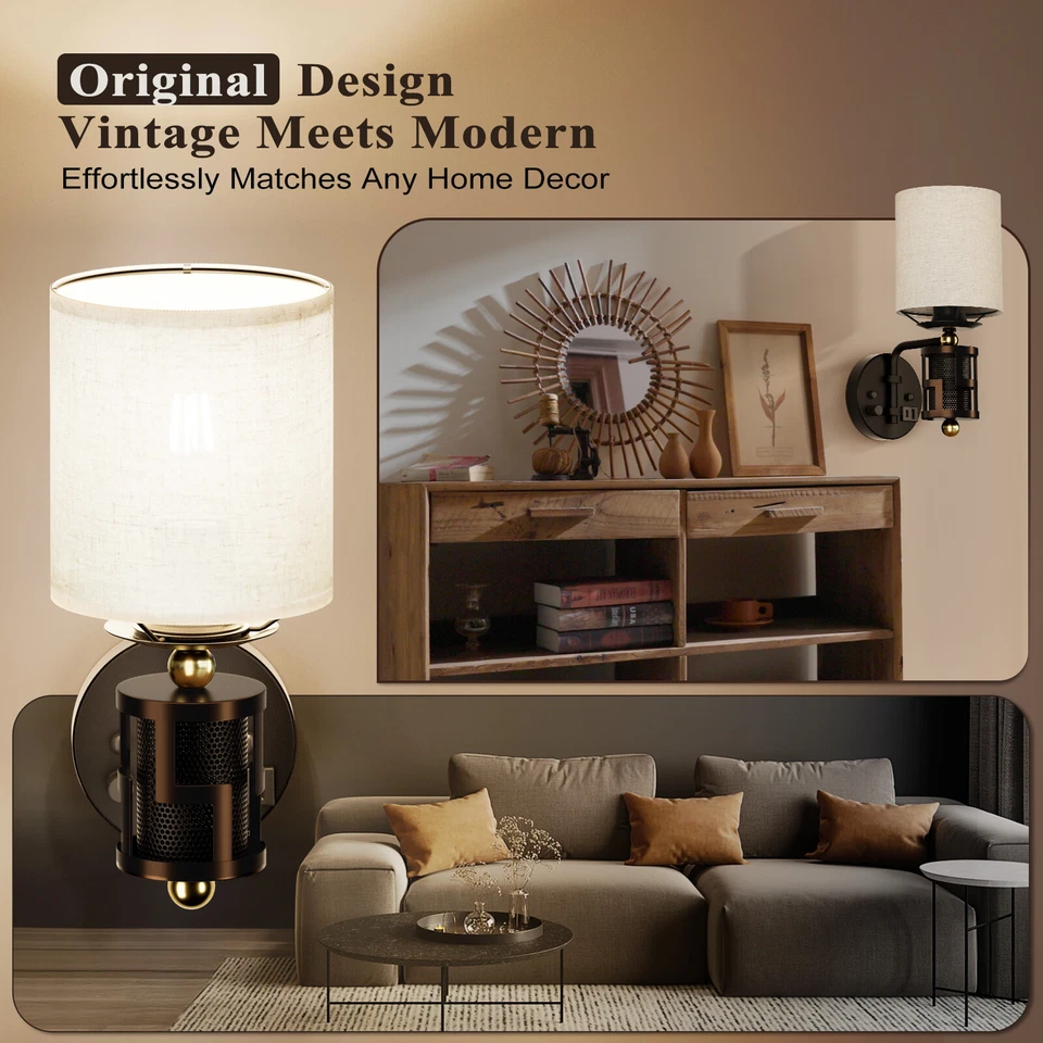 Aplique de baño con pantalla de lino de cobre patinado a mano de campo francés Foto 4 de 4