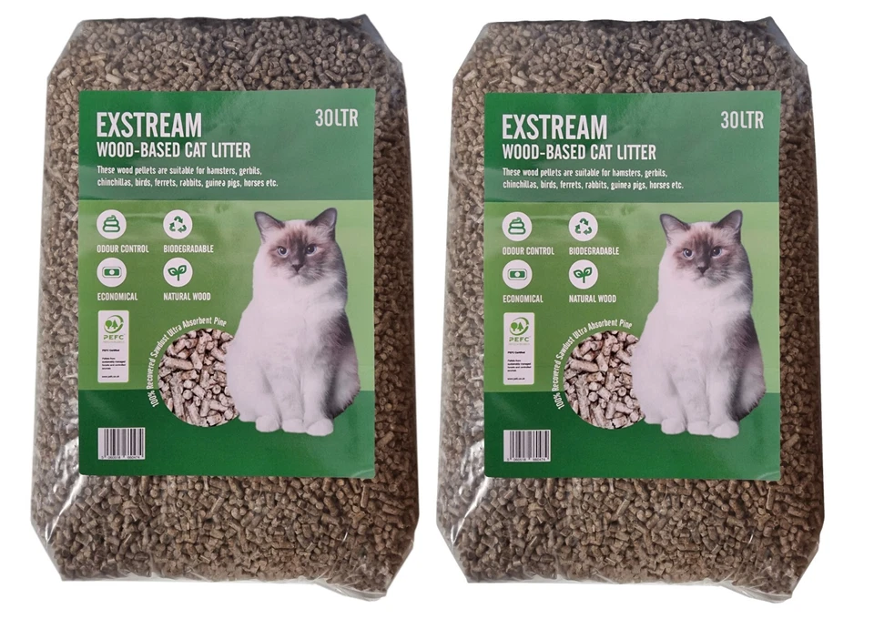 Cat Litter Wood Pellets Absorbent Pine Hygiene Odour Control 60/30/15/10 Litres - Image 1 of 1