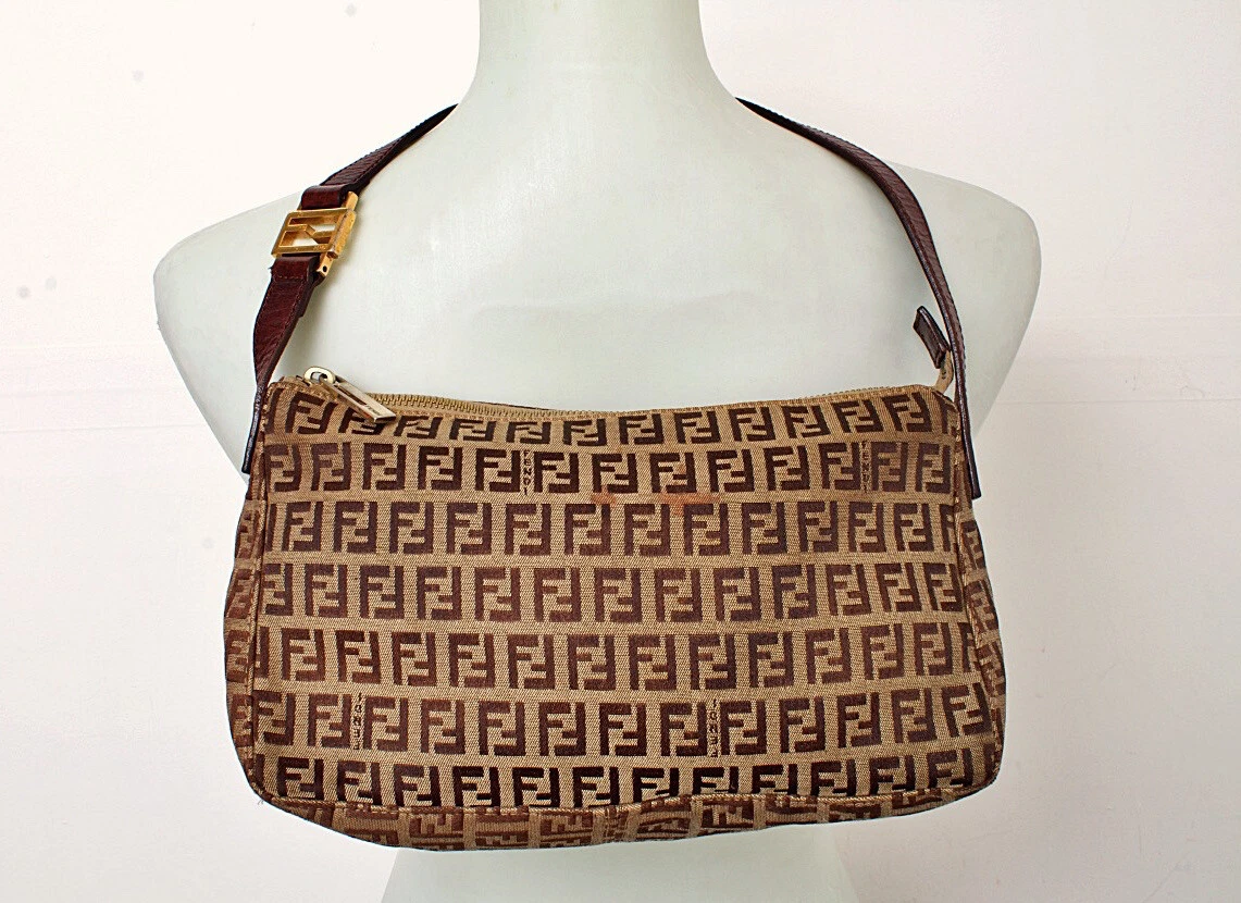 FENDI Zucchino Shoulder Bag Vintage - Brown / Light Brown / Tan / Gold