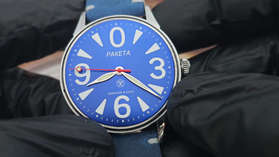 Vintage Watch USSR RAKETA Big Zero Blue Dial Wristwatch Mechanism