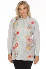 Johnny Was Workshop Stripe Joele Bias Yoke Shirt Tunic Top W29624 Boho Chic