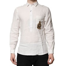 DOLCE & GABBANA Shirt White DG Crown Embellish Dress Formal 37/US14.5/XS 1500usd