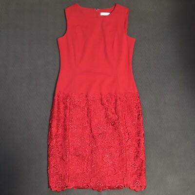 Calvin Klein Red Sheath Dress Guipure Lace Fully Lined Back Zip Hook Eye  Closure | eBay