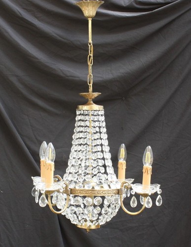 VINTAGE CHANDELIER TENT AND BAG BRASS & GLASS CEILING LIGHT (JU16) - Picture 2 of 8