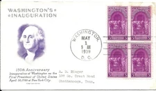 Scott# 854 Washington's Inauguration block of four on the H. Grimsland