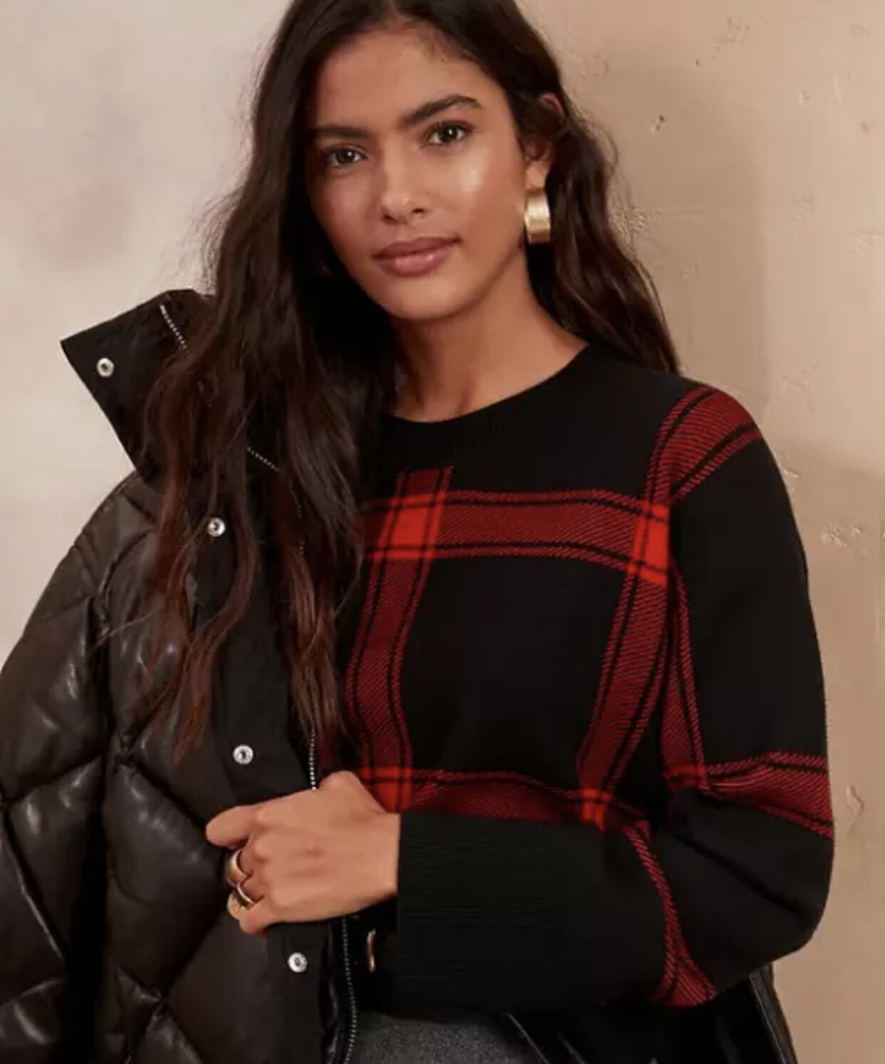 Banana Republic Men's Black Red Plaid Statement Sweater Medium NWOT  