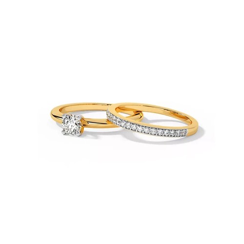 Lab Grown Round Diamond Solitaire Wedding Ring Set, 14K Gold Round Cut - Picture 3 of 6