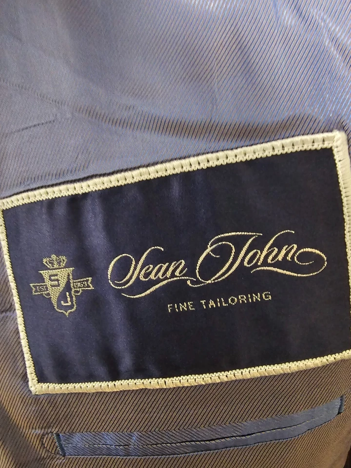 Sean John мужской костюм куртка Sport пальто 2 кнопки коричневый в тонкую полоску с подкладкой 44R - Изображение 4 из 4