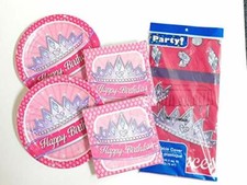 2-Pink Birthday Princess Party Supply Plates, Napkins  Tablecover Decorations