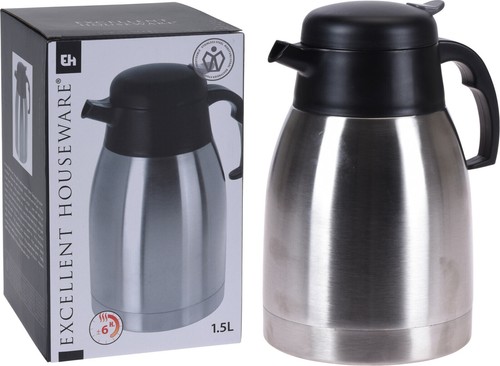 VINATO Thermoskanne 1,5L Edelstahl - Isolierkanne Für Kaffee & Tee