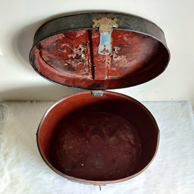 Ancienne Boîte Casque Moto Primitive – Années 1940 – Rare Collection TI650
