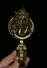 12CM Antique Old Chinese Brass Dynasty Dragon Long Ruyi buckle belt Fastener