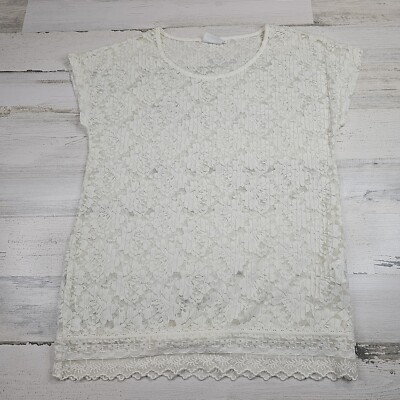 B. Young Lace Shirt Womens Small Ivory White Short Sleeve Lightweight Casual