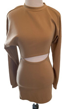 Shein Dress Size XS Tan Bodycon Cut Out Sexy Mini Stretch Brown