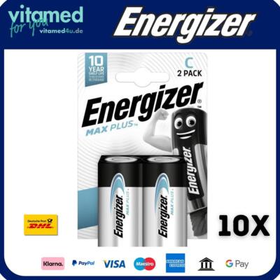 10x Energizer Max Plus C Baby LR14 Alkaline 1,5V Batterie 2er Blister