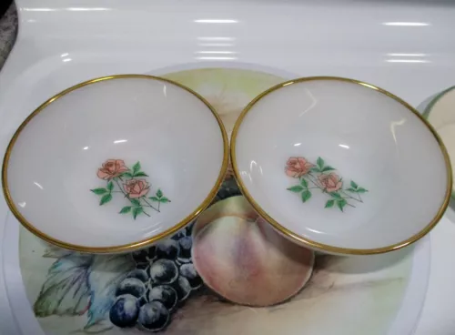 Vintage Fire King Anniversary Rose 6oz Dessert Bowls x 2 Very Good Condition.