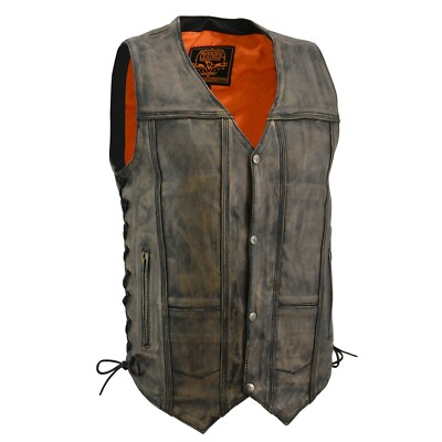 Milwaukee Leather 3540 Men's 'Roulette' Distressed Brown Motorcycle Leather Vest