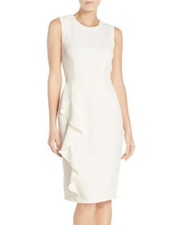  ELIZA J RUFFLE CREPE IVORY SHEATH  DRESS sz 14
