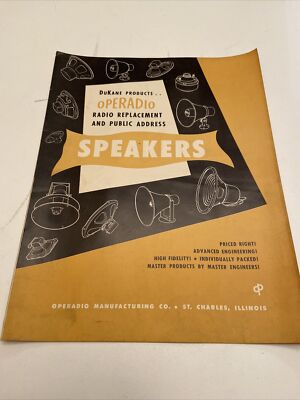 Vintage Tube Radio Dukane Operadio Speakers Technical Data Sales Brochure #F
