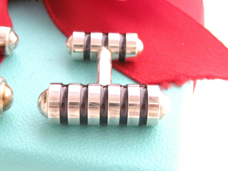 Gemelos Tiffany & Co plata negro esmalte ranura Picasso gemelos eslabones Foto 3 de 4