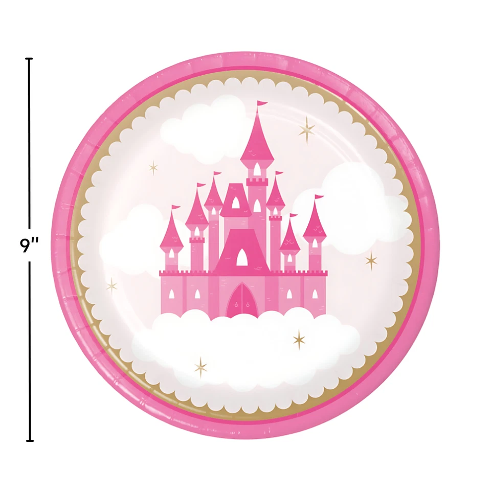Pink Princess Castle Dinner Plates 9" - (8 pack), birthday, bridal, baby - Image 3 of 4