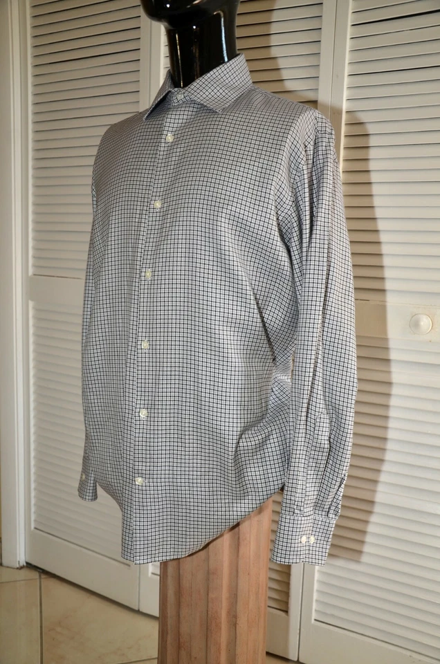 Рубашка Bloomingdales из 100% хлопка черная/серая/белая клетчатый узор 15,5 32/33 - Изображение 4 из 4