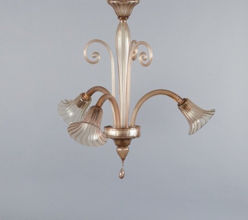 Murano, elegant Art Deco ceiling lamp in mouth-blown glass, three bulbs. - Picture 3 of 9