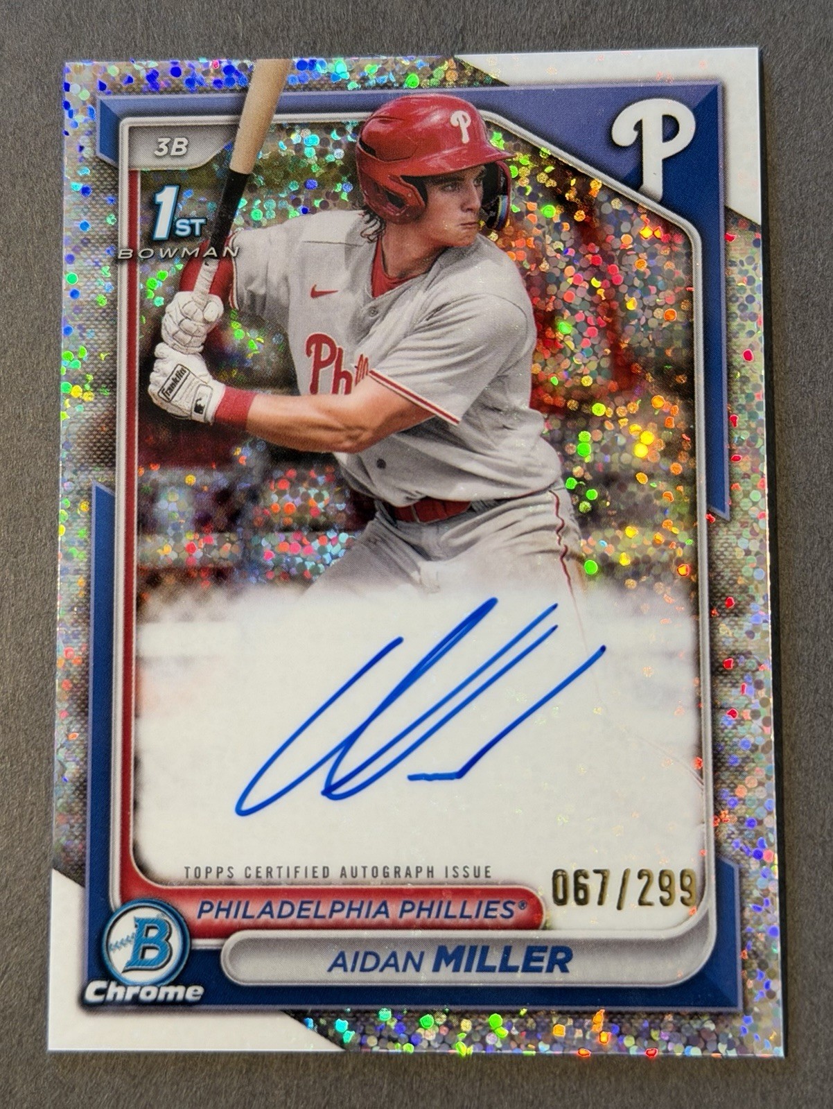 2024 Bowman Aidan Miller Chrome Auto Speckle Refractor 1st #67/299 Phillies