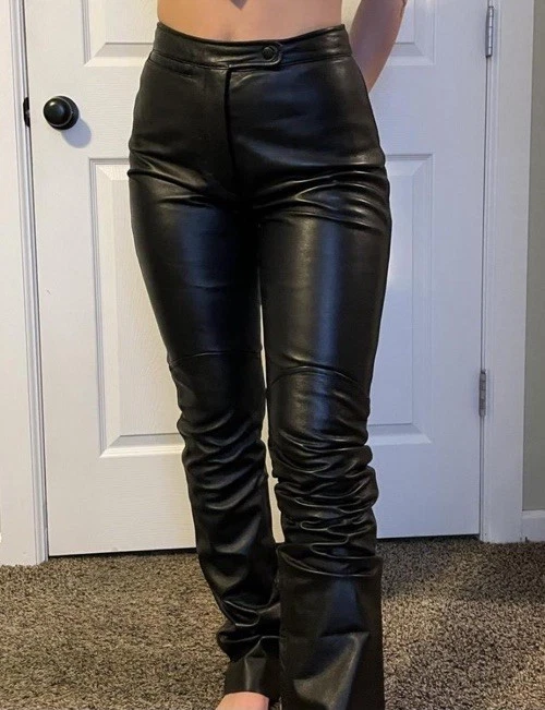 Pantalones de moto vintage de los 90 Wilson’s Máxima CUERO ajustados rectos para mujer negros-talla 8 Foto 2 de 4