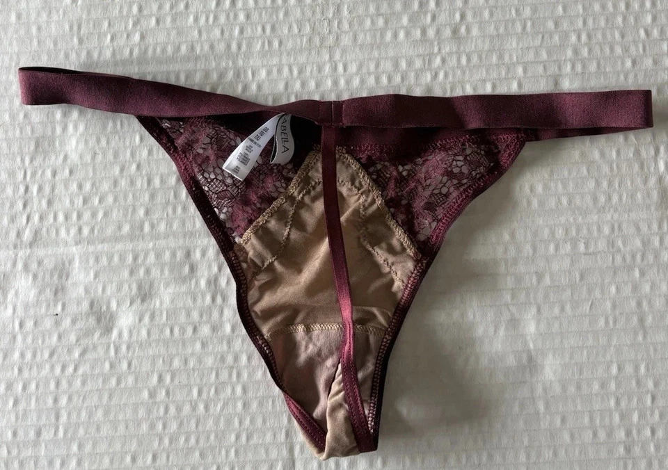 Nuevo sin etiquetas Tanga Cosabella Lyla OS Borgoña Beige tiro bajo elástico encaje cintura Foto 2 de 4