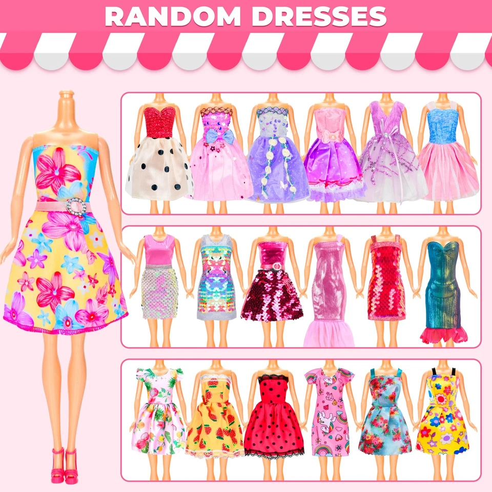 Kit de ropa para muñecas 130 piezas: 4 vestidos, 8 vestidos, 3 tops, 3 pantalones, 2 trajes de baño, 20 S Foto 4 de 4