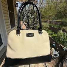 Kate Spade New York Colorblock Pebbled Leather Dome Satchel Cream Black Handbag
