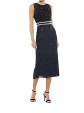 Mac Duggal Navy Blue Sequin Sleeveless Sheath Midi Cocktail Dress  14 $298 10509