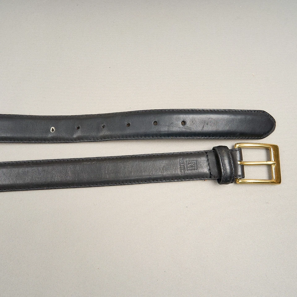 Cinto Nautica Masculino 40 Couro Preto 1" Fivela de Latão Vintage - Imagem 3 de 4