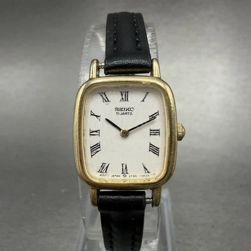 Seiko Watch Women 17mm White Dial Gold Tone Rectangle 2Y00-5A00 New Battery